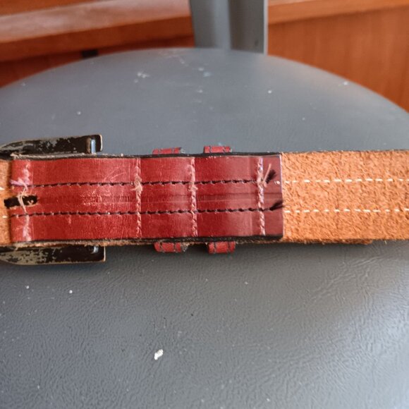 Vintage Men's Mod Belt 40 Large Brown Stitched 1970's Spring Buckle Leather 41 - Picture 6 of 7